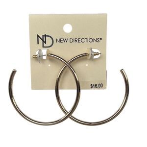 New Directions Gold Hoop Earrings Push-Back Closure 2.25" Diameter - Standard